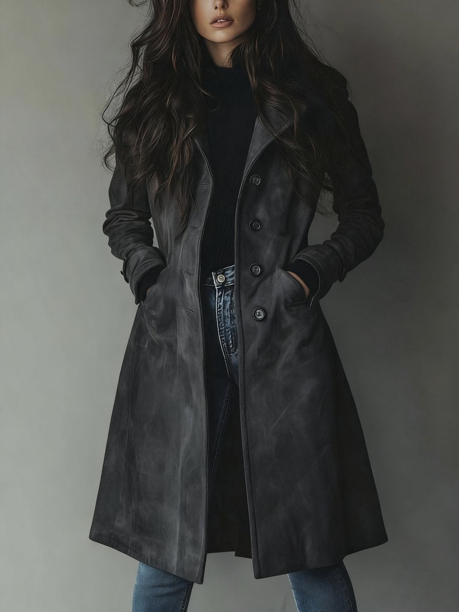 Mathilde | Dame Dobbeltknappet Longline Trench Coat Klassisk Skræddersyet Frakke