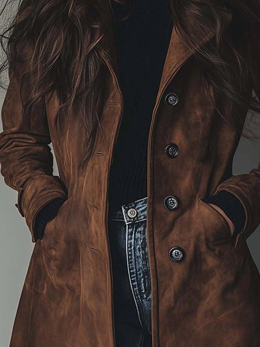Mathilde | Dame Dobbeltknappet Longline Trench Coat Klassisk Skræddersyet Frakke