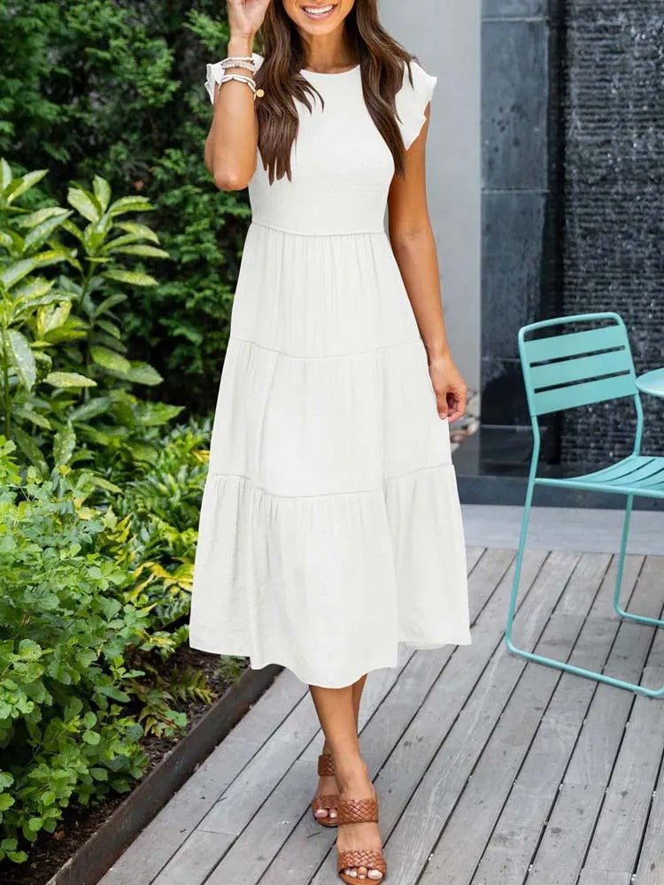 Mathilde | Dame Elegant Terrakotta Midi Kjole med Flæse Ærmer