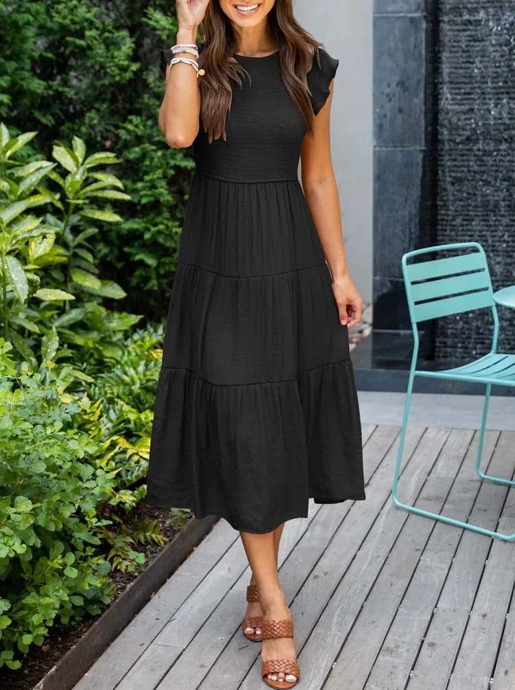 Mathilde | Dame Elegant Terrakotta Midi Kjole med Flæse Ærmer