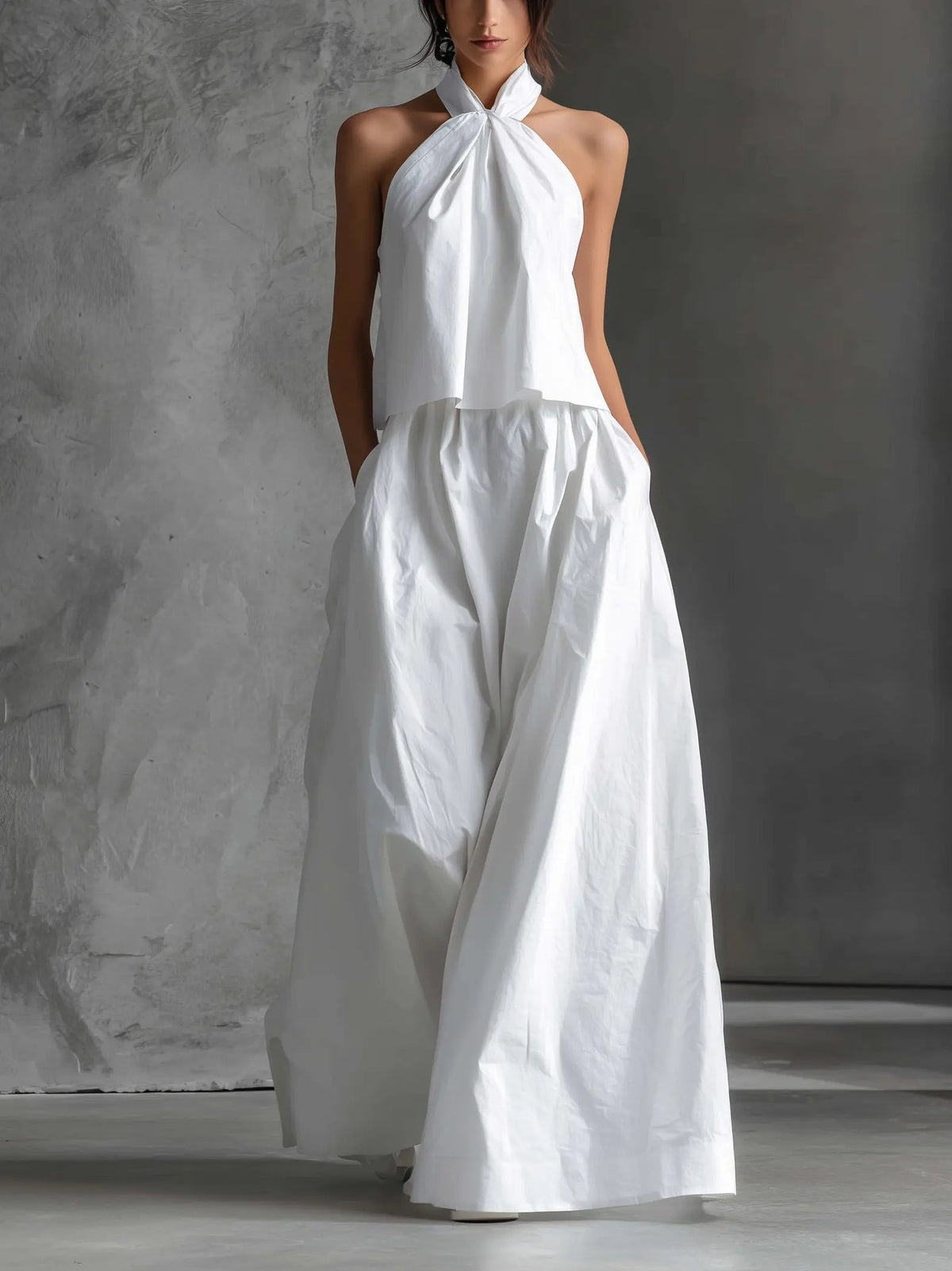 Ida | Dame Halterkjole Linen Sæt Maxi Nederdel