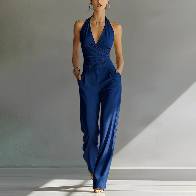 Olivia | Dame Halterneck Højtaljede Wide-Leg Jumpsuit
