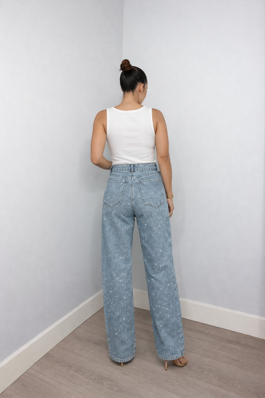 Isabella | Dame High-Waist Straight-Leg Glitter Denim Jeans