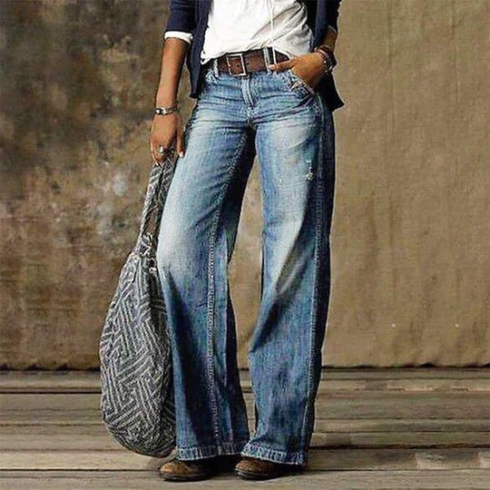 Isabella | Dame Højtaljede Wide-Leg Retro Jeans Bomuld Elastan