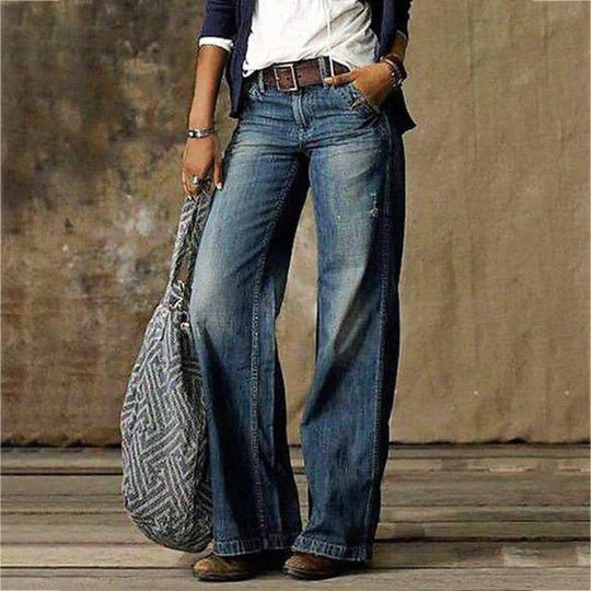 Isabella | Dame Højtaljede Wide-Leg Retro Jeans Bomuld Elastan