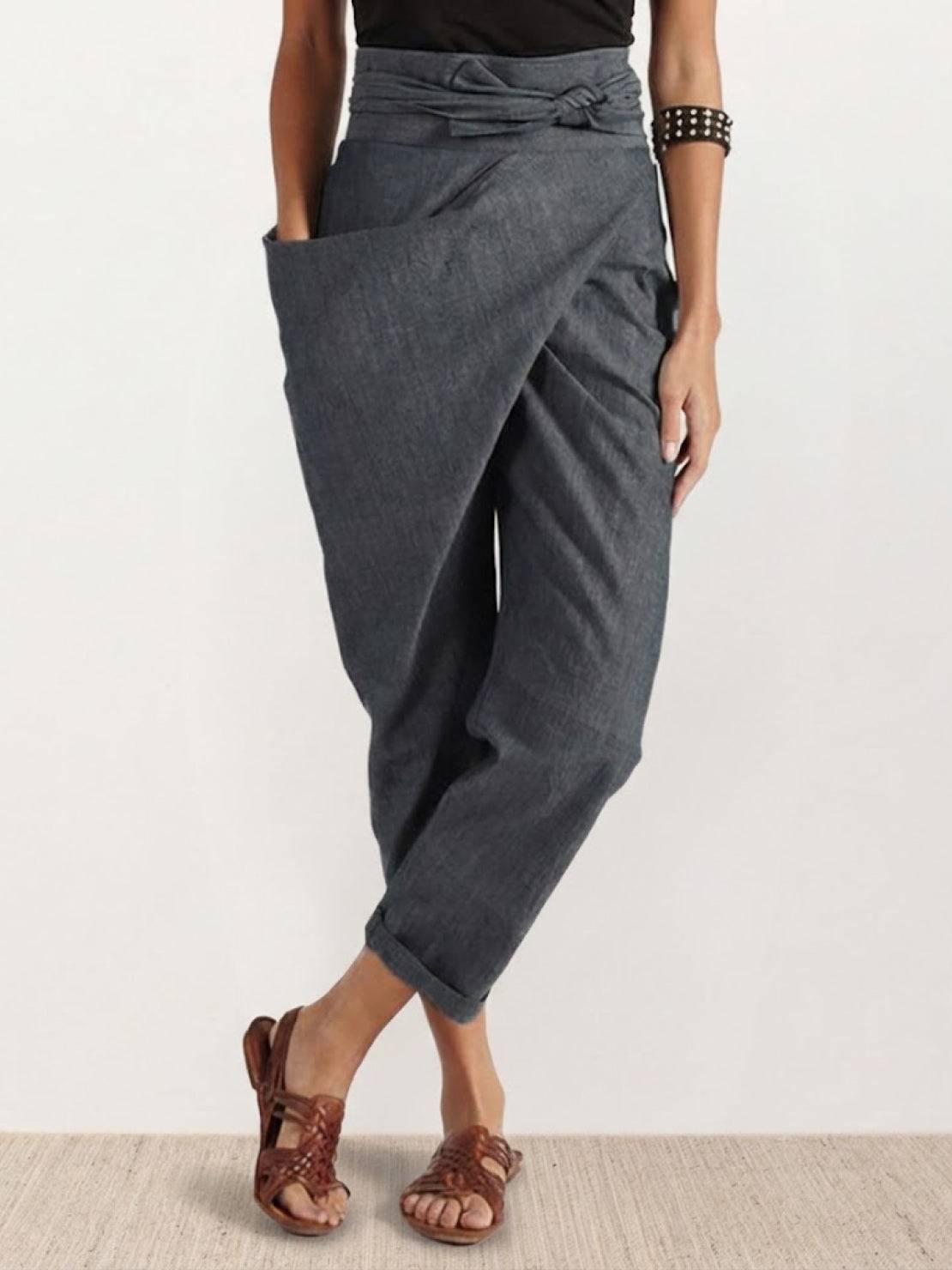 Mathilde | Dame Højtaljede Wrap-Front Afsmalnende Cropped Bukser