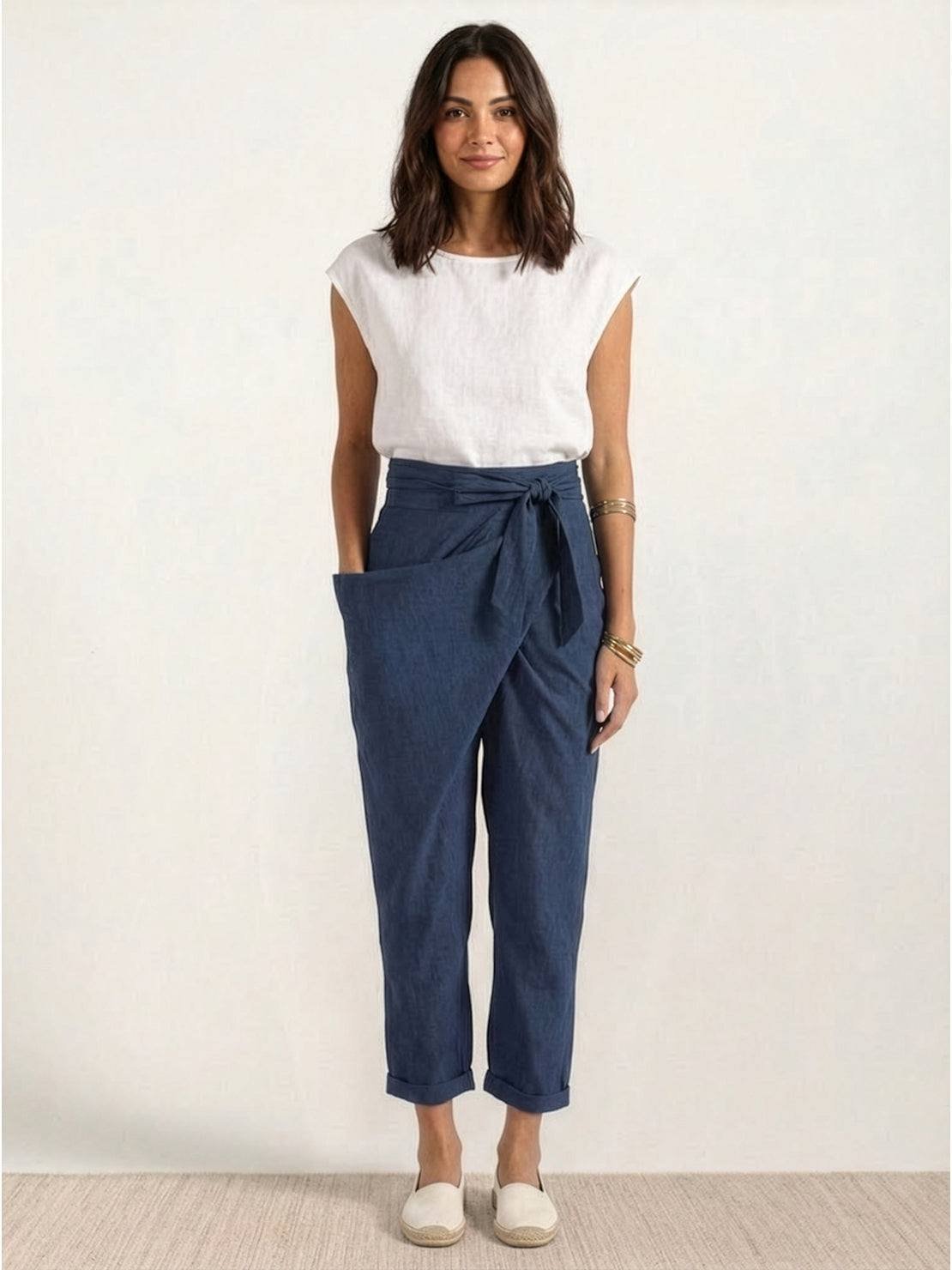 Mathilde | Dame Højtaljede Wrap-Front Afsmalnende Cropped Bukser