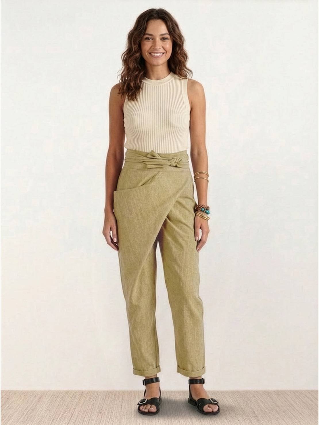 Mathilde | Dame Højtaljede Wrap-Front Afsmalnende Cropped Bukser
