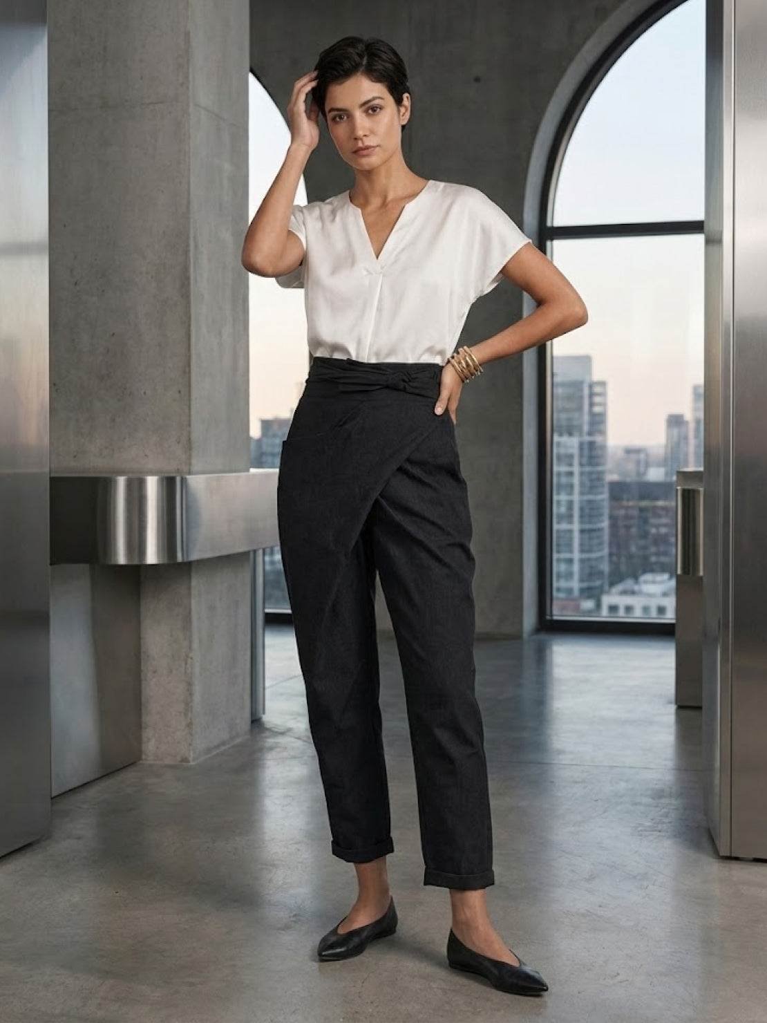 Mathilde | Dame Højtaljede Wrap-Front Afsmalnende Cropped Bukser