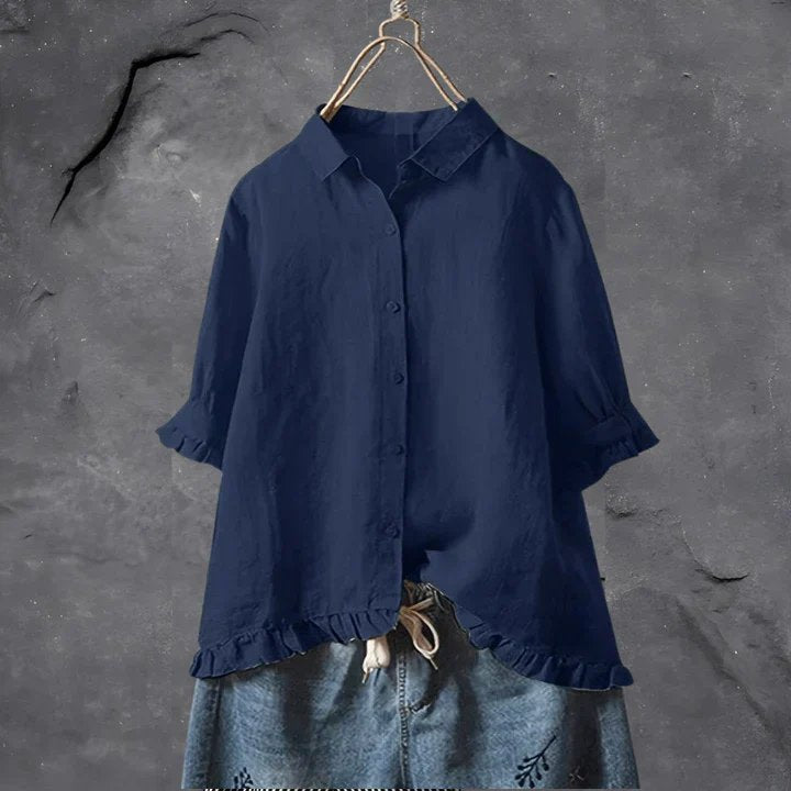 Liv | Dame Hør Rynke-Detalje Oversize Skjorte
