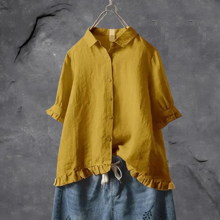 Liv | Dame Hør Rynke-Detalje Oversize Skjorte