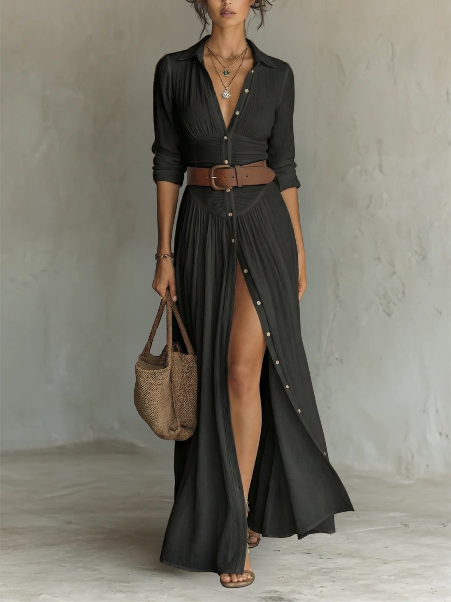 Nora | Dame Hvid Skjortekjole Lang Maxi Boho-Stil
