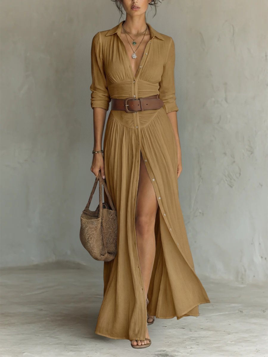 Nora | Dame Hvid Skjortekjole Lang Maxi Boho-Stil