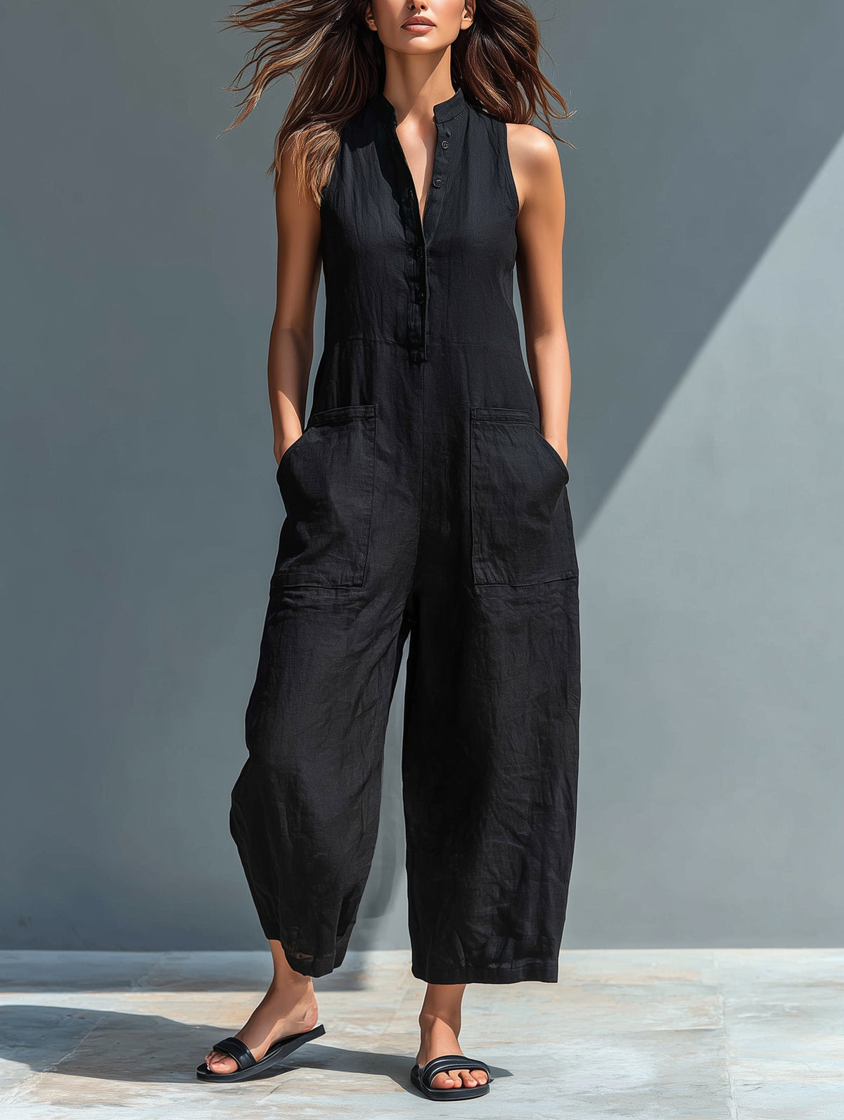 Laura | Dame Jumpsuit Hørblanding Ærmeløs Afslappet Pasform
