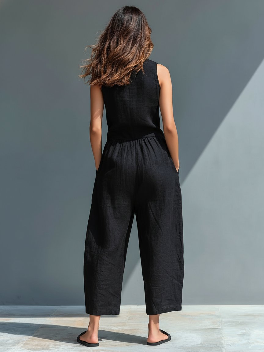 Laura | Dame Jumpsuit Hørblanding Ærmeløs Afslappet Pasform