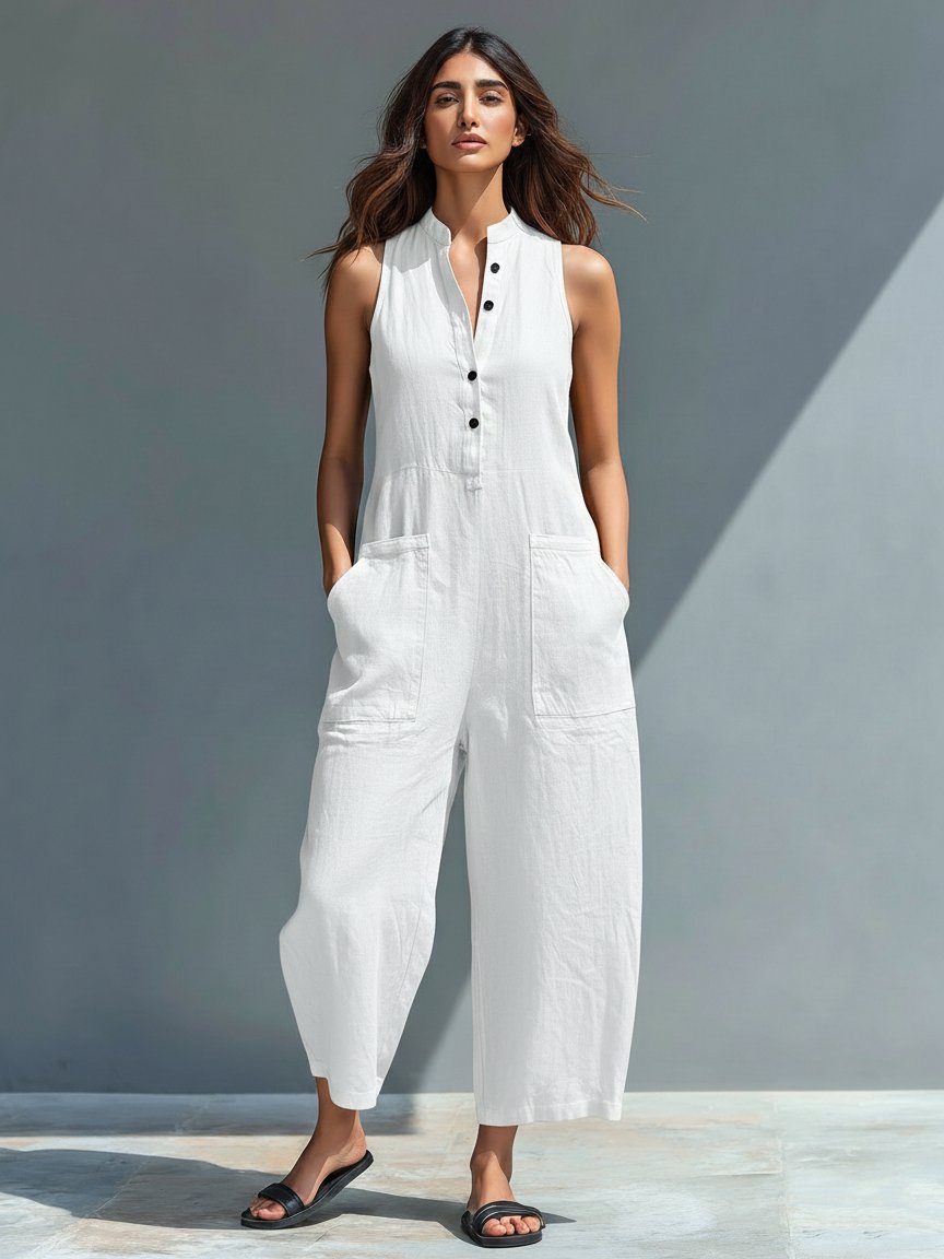 Laura | Dame Jumpsuit Hørblanding Ærmeløs Afslappet Pasform