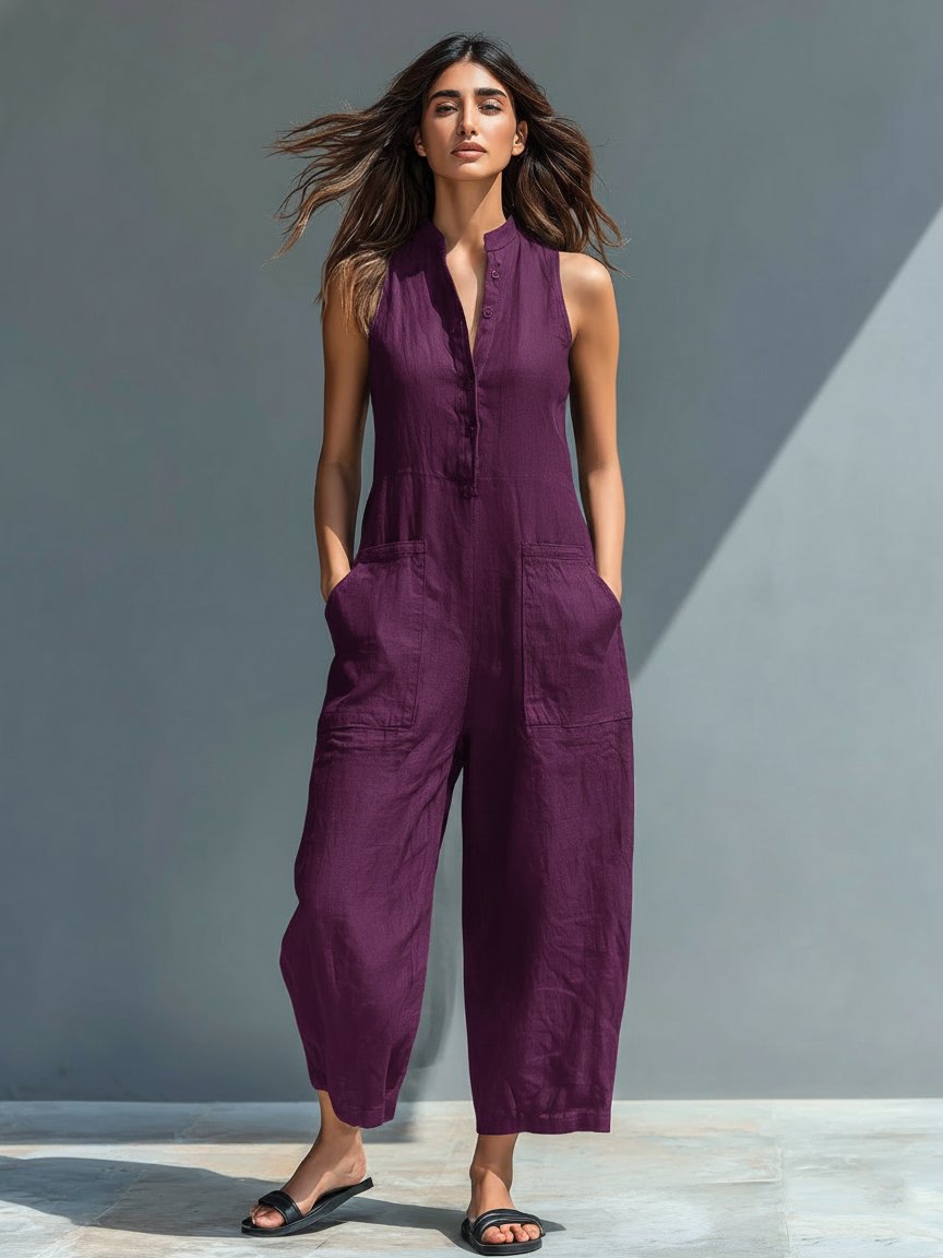 Laura | Dame Jumpsuit Hørblanding Ærmeløs Afslappet Pasform