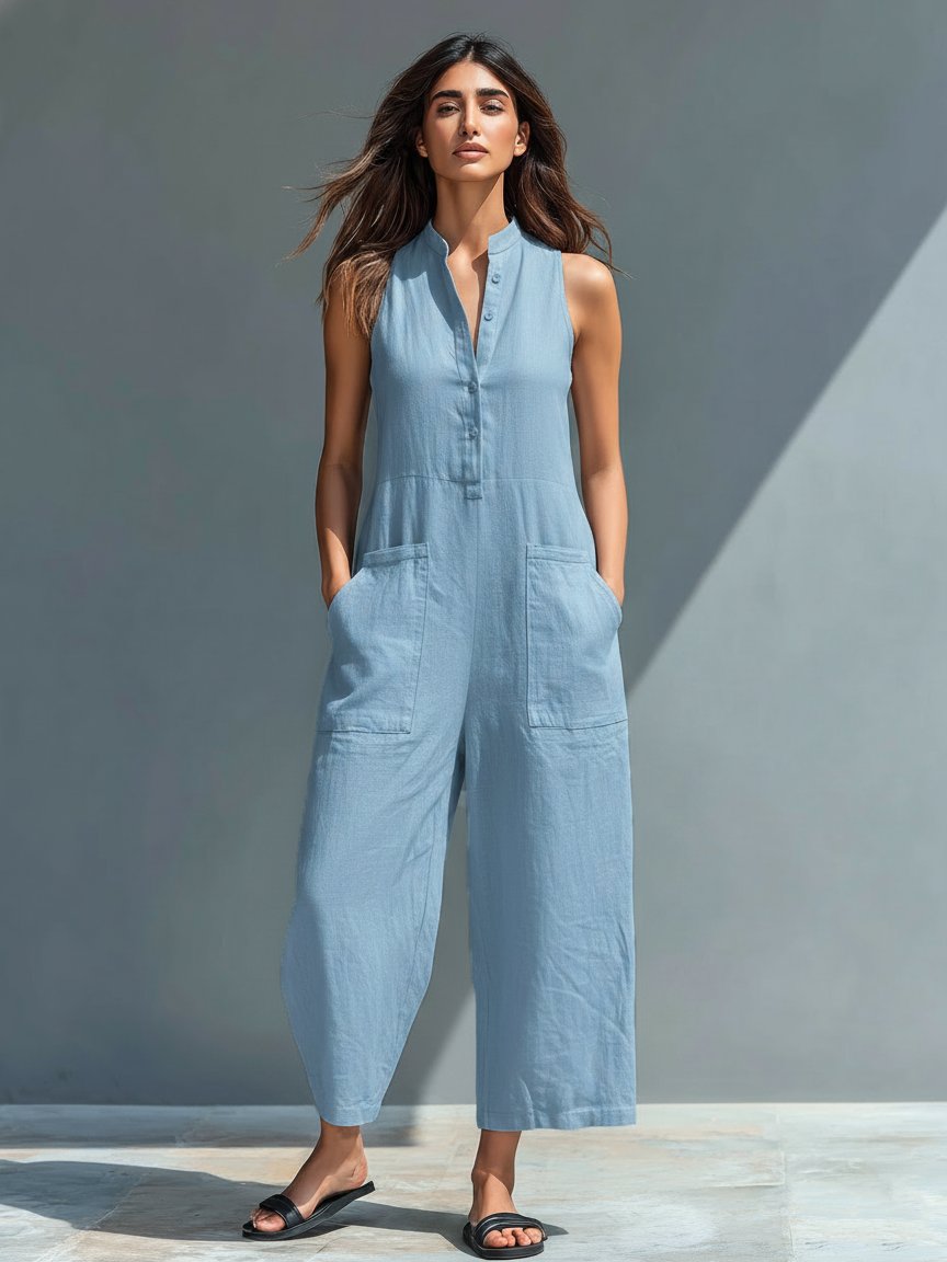 Laura | Dame Jumpsuit Hørblanding Ærmeløs Afslappet Pasform