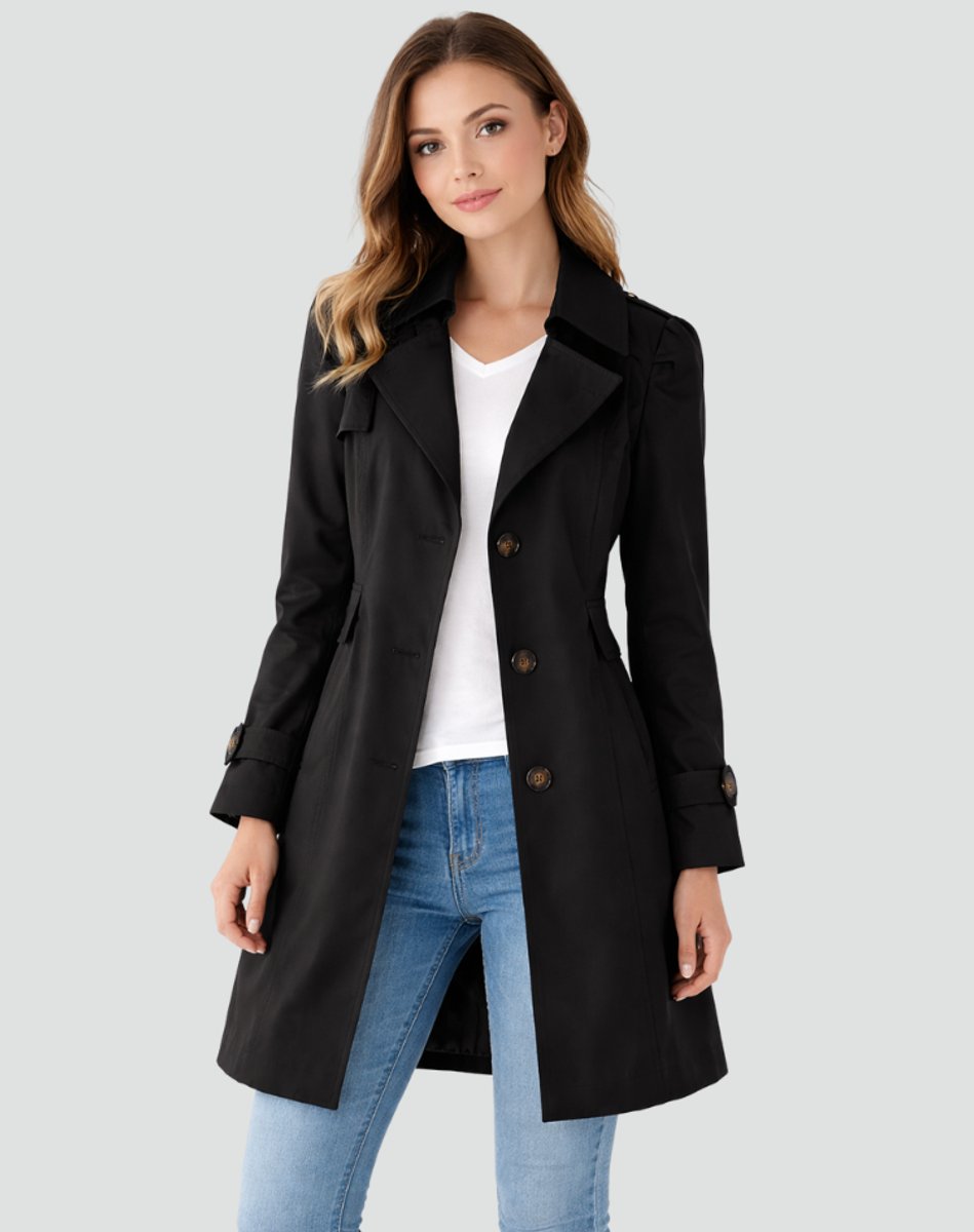 Nora | Dame Klassisk Midlang Trench Coat Skræddersyet Revers