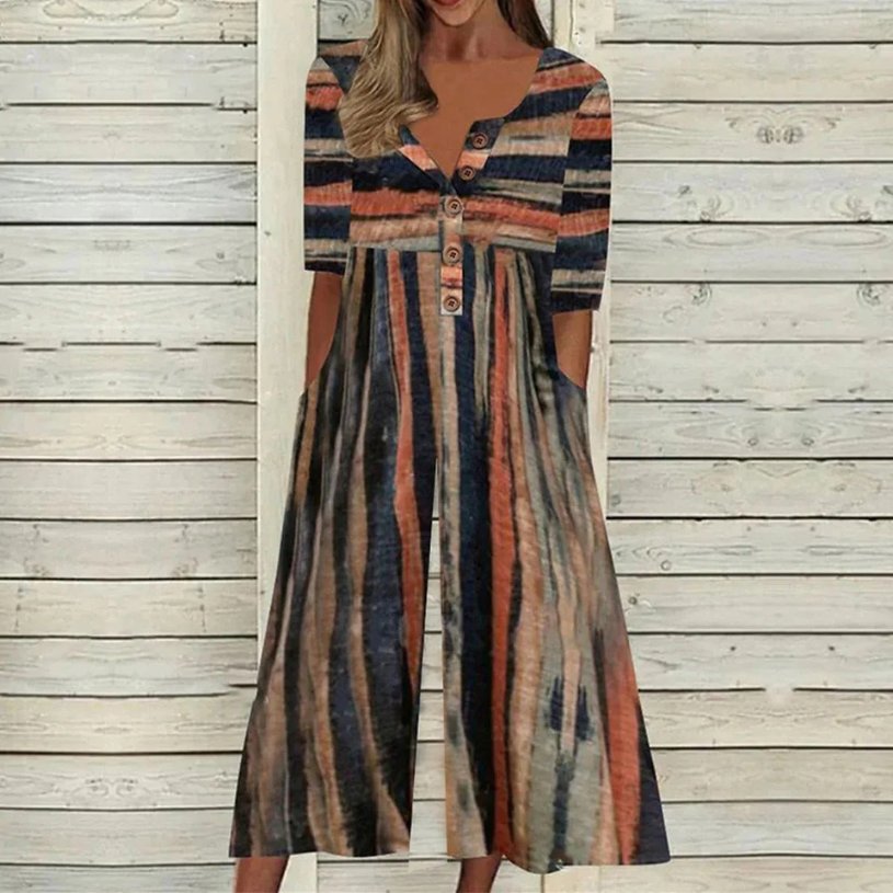 Agnes | Dame Kortærmet Bomulds Culotte Jumpsuit med Knaplukning