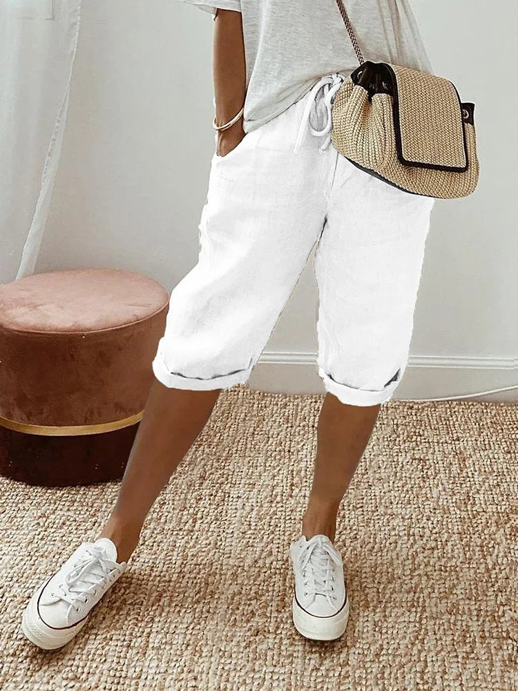 Liv | Dame Linen Bermuda Shorts med Snørebånd
