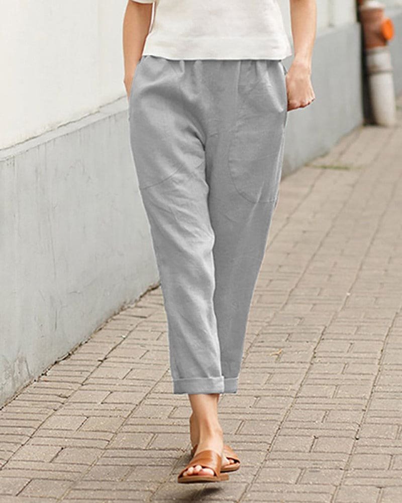 Anna | Dame Linen-Bomuld Afslappet Harem Bukser