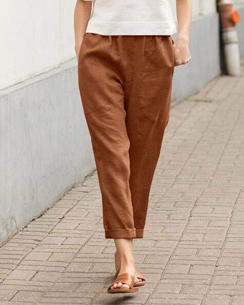 Anna | Dame Linen-Bomuld Afslappet Harem Bukser