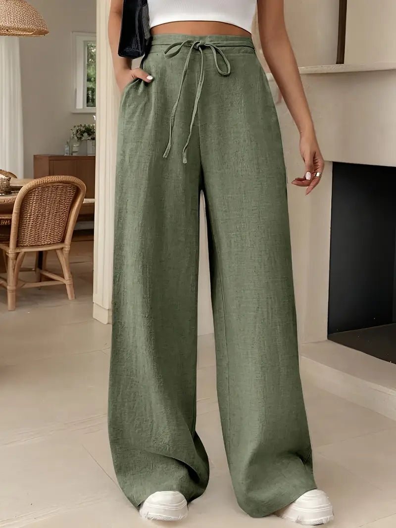 Clara | Dame Linen Bukser Højtaljede Wide Leg Casual