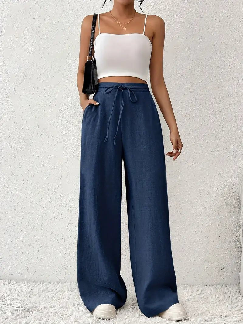 Clara | Dame Linen Bukser Højtaljede Wide Leg Casual