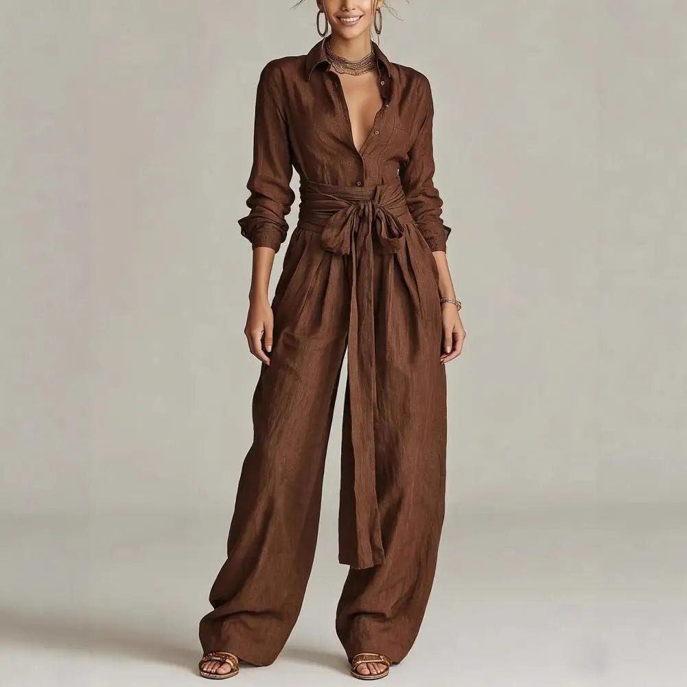 Karla | Dame Linen Co-ord Sæt Højtaljede Wide-Leg Bukser