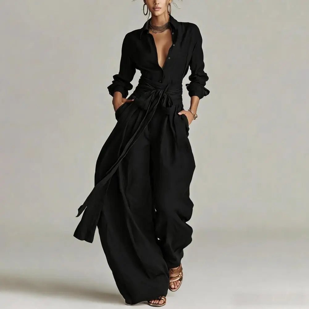 Karla | Dame Linen Co-ord Sæt Højtaljede Wide-Leg Bukser