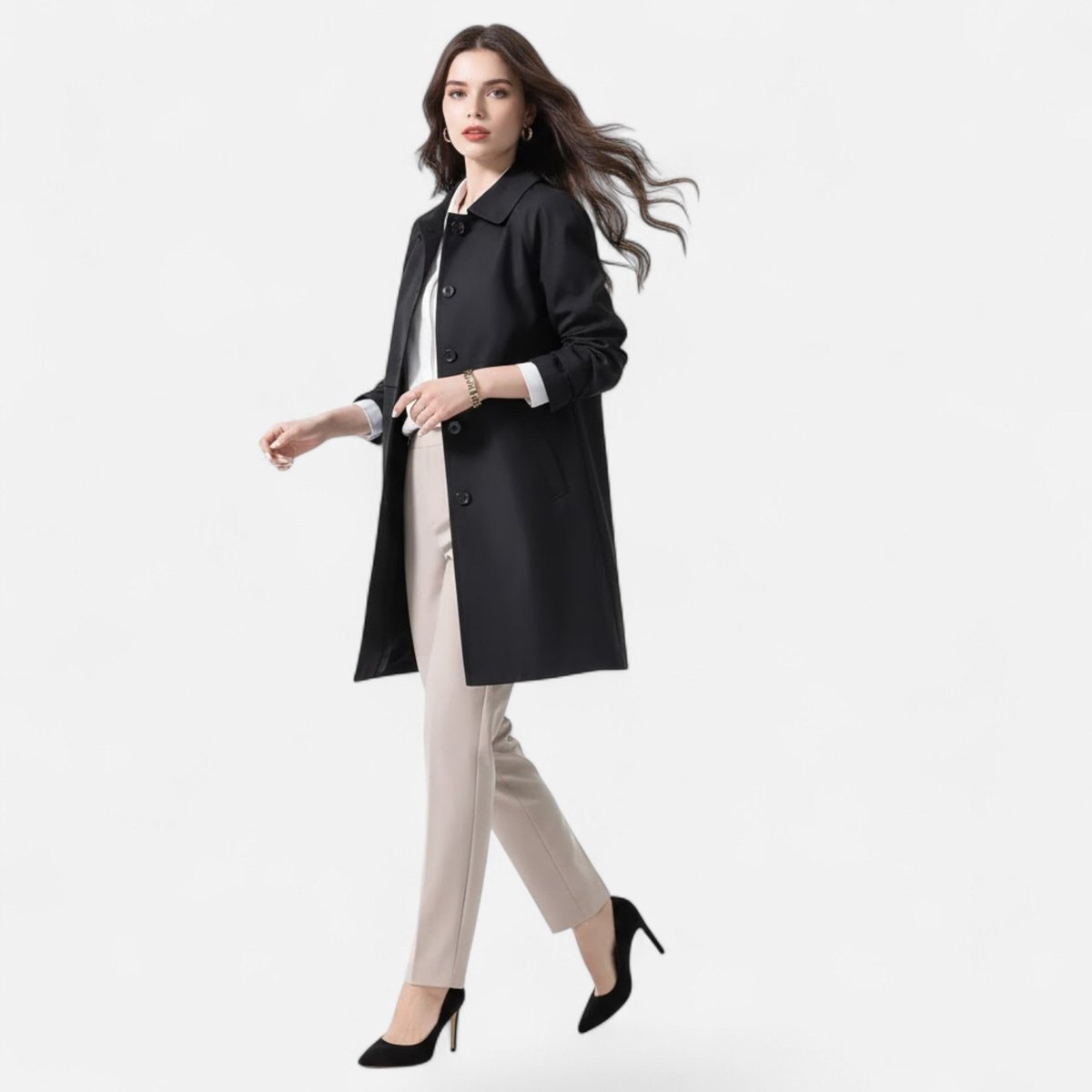Anna | Dame Midi Uldblendet Dobbeltradet Trench Coat