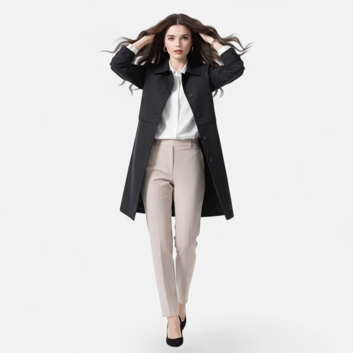 Anna | Dame Midi Uldblendet Dobbeltradet Trench Coat