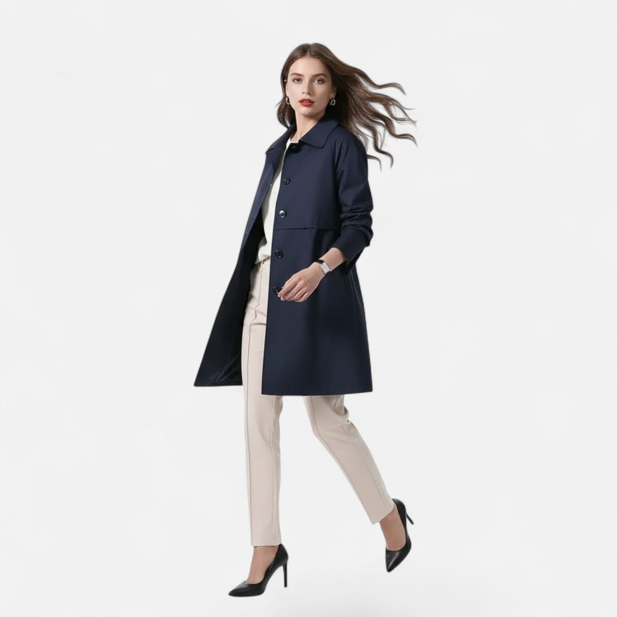 Anna | Dame Midi Uldblendet Dobbeltradet Trench Coat