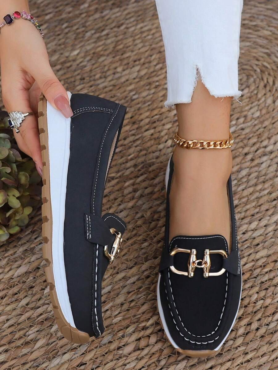 Isabella | Dame Ortopædisk Slip-On Loafers Guldspænde Skridsikker Sål