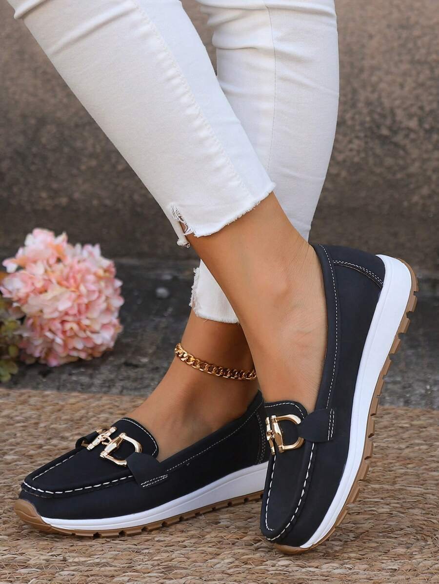 Isabella | Dame Ortopædisk Slip-On Loafers Guldspænde Skridsikker Sål