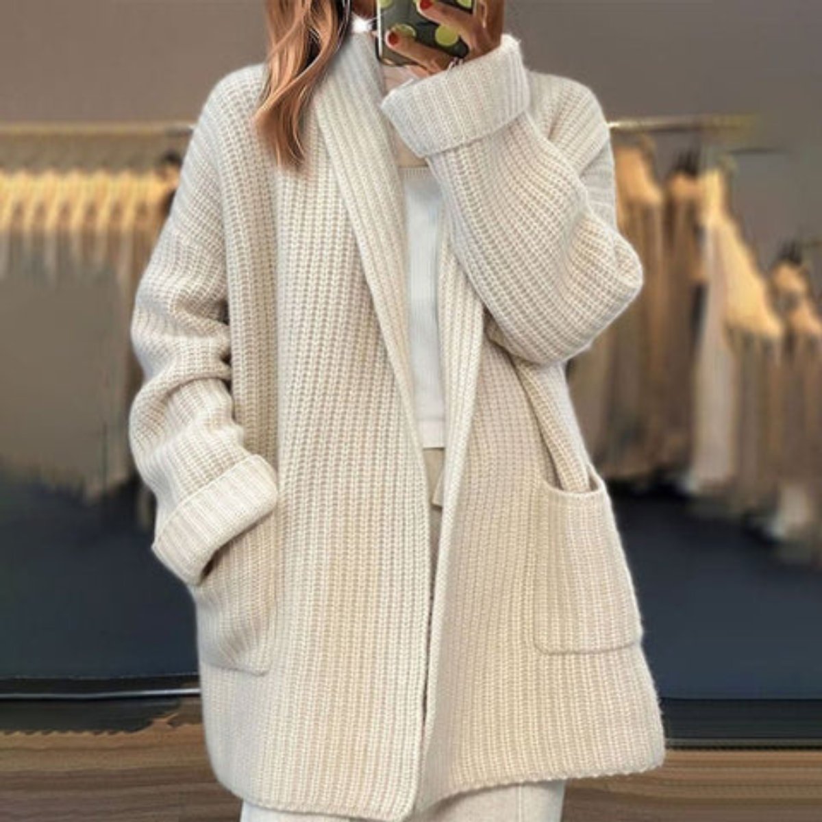 Freja | Dame Oversize Strikket Cardigan Løst Snit Lommer