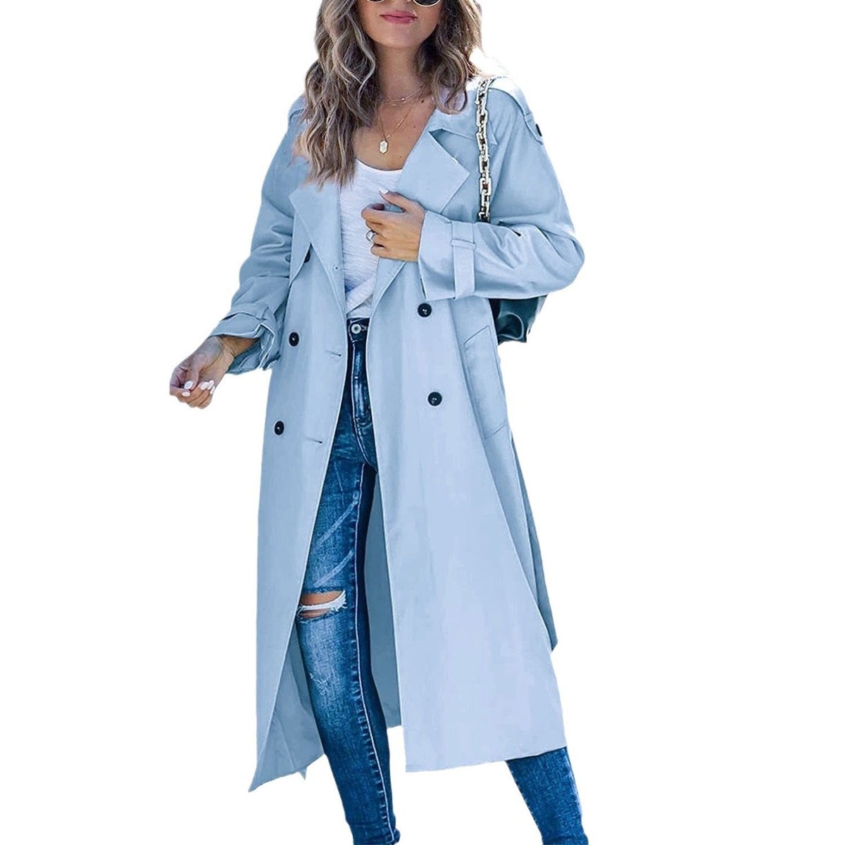 Olivia | Dame Oversized Dobbeltknappet Trench Coat Bæltet Talje