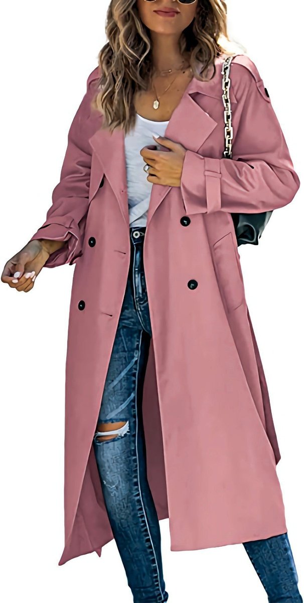 Olivia | Dame Oversized Dobbeltknappet Trench Coat Bæltet Talje