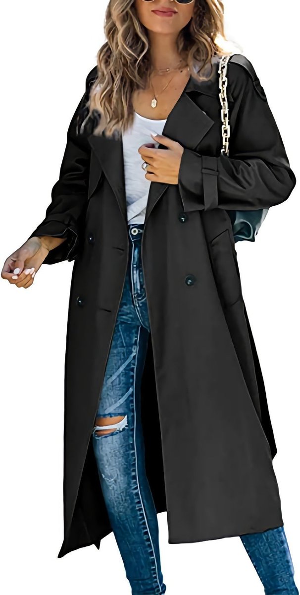 Olivia | Dame Oversized Dobbeltknappet Trench Coat Bæltet Talje