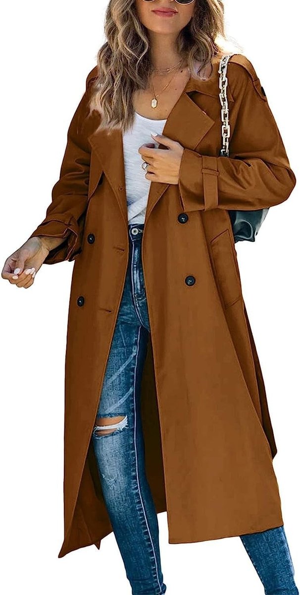 Olivia | Dame Oversized Dobbeltknappet Trench Coat Bæltet Talje