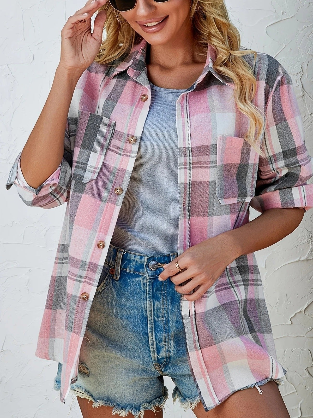 Ida | Dame Oversized Ternet Flannel Langærmet Skjorte