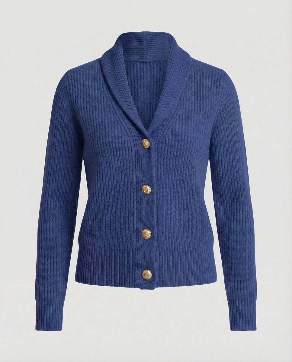 Laura | Dame Ribstrikket Cardigan med Revers og Knaplukning