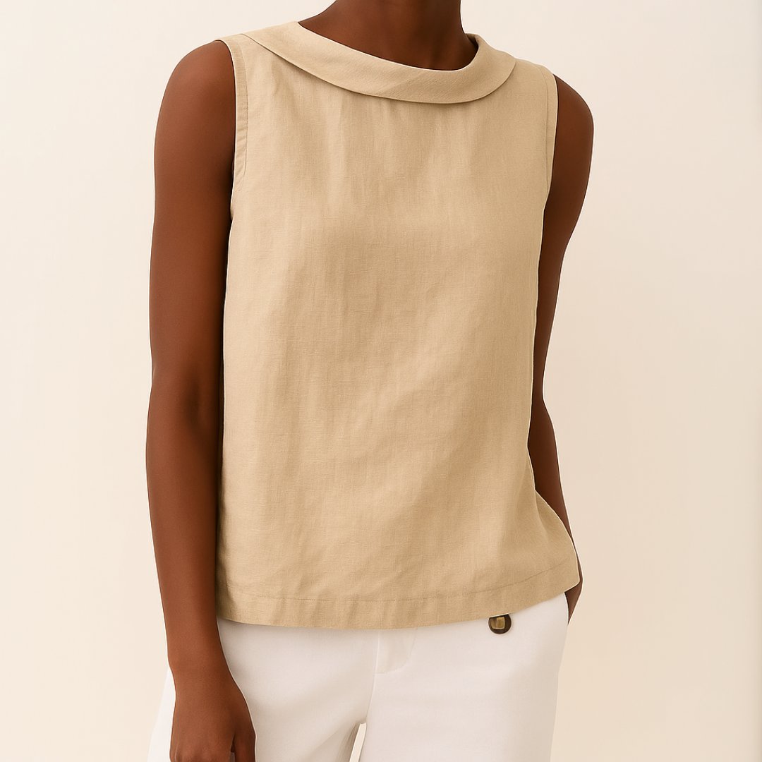 Josefine | Dame Ærmeløs Linen Bluse med Rulleturtleneck