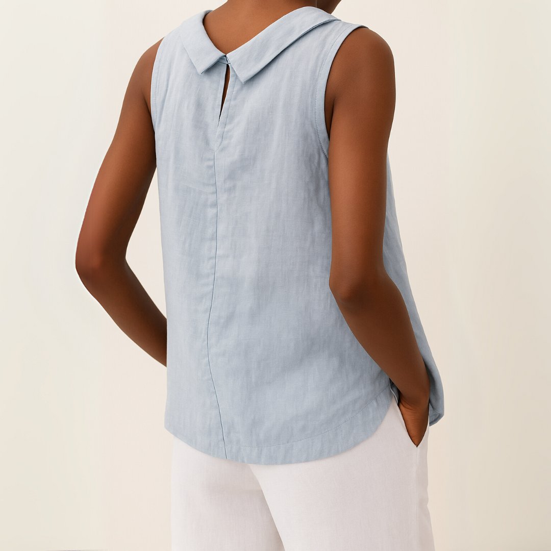 Josefine | Dame Ærmeløs Linen Bluse med Rulleturtleneck