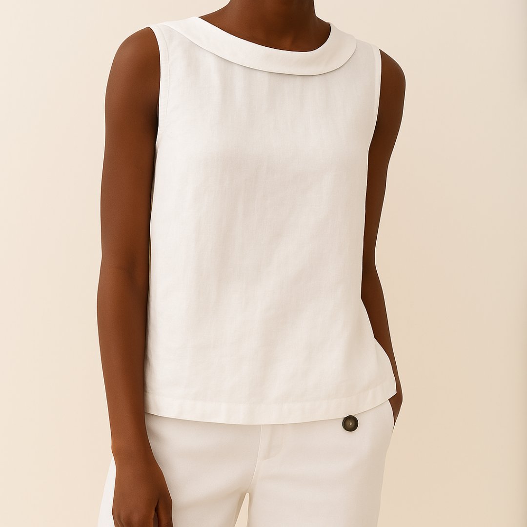 Josefine | Dame Ærmeløs Linen Bluse med Rulleturtleneck