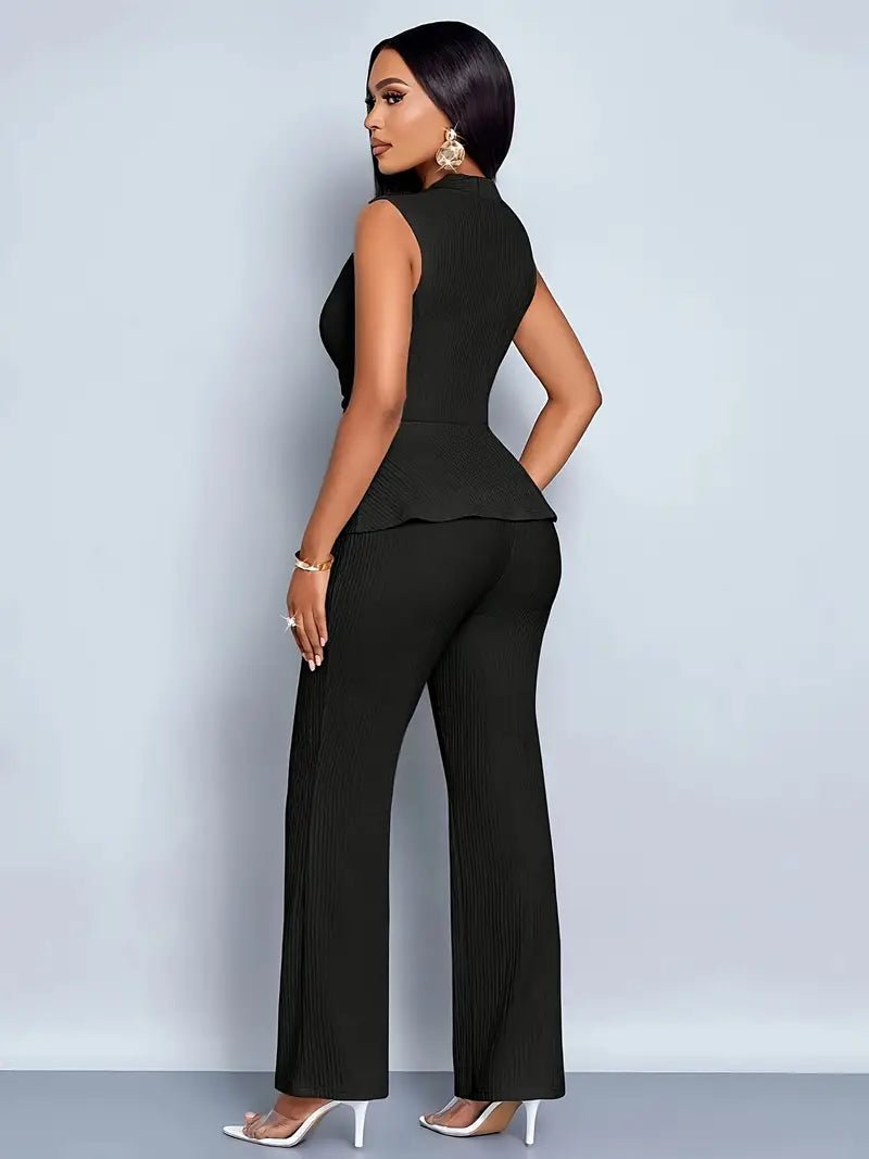 Anna | Dame Ærmeløs Peplum Wrap-Top Flared Bukser Sæt