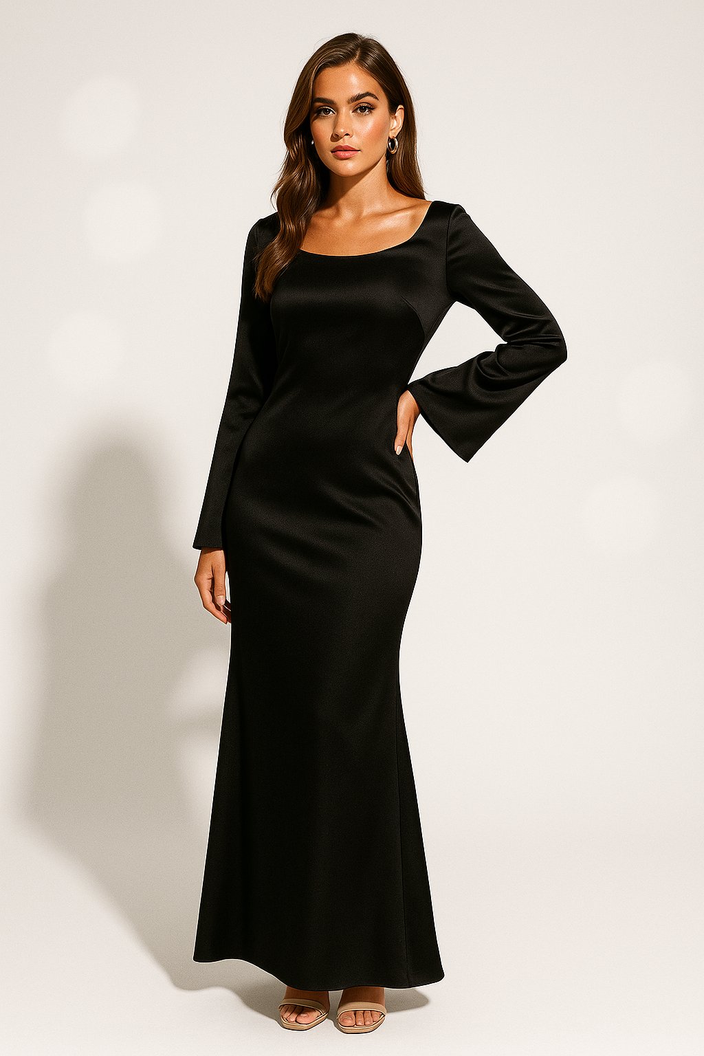 Karla | Dame Satin Langærmet Fishtail Maxikjole