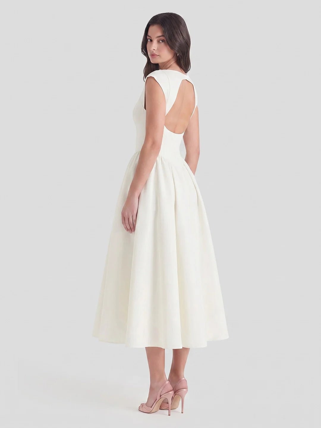 Ida | Dame Satin Midi Kjole Bådhals Korte Ærmer