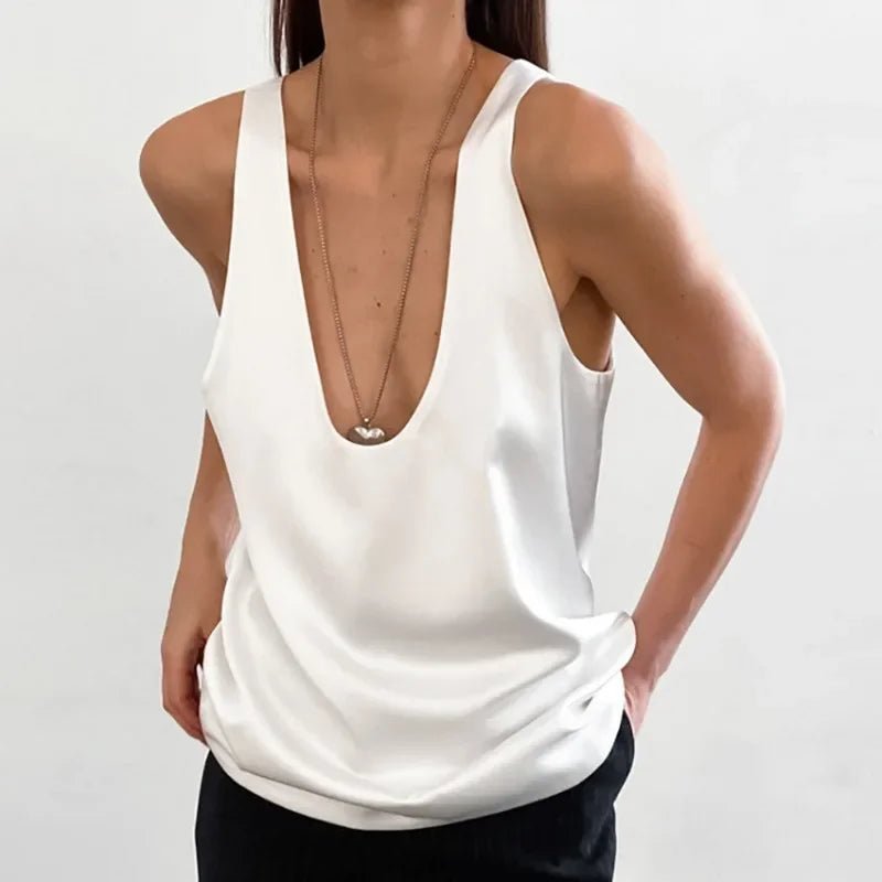Karla | Dame Satin Tank Top Dyb U-Udskæring Afslappet Pasform